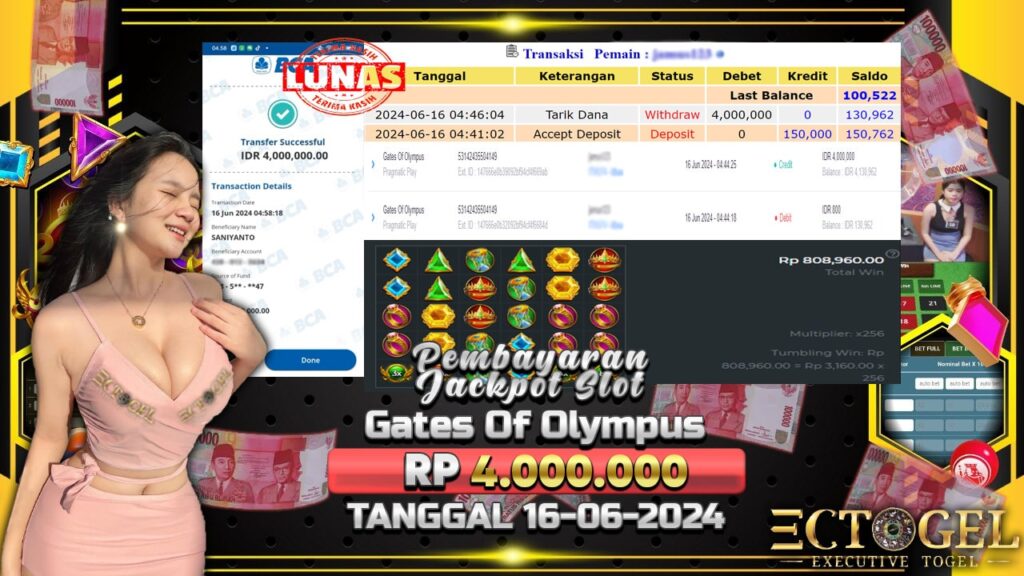 BUKTI JACKPOT SLOT GATES OF OLYMPUS TERPERCAYA DI INDONESIA TGL 16-06-2024