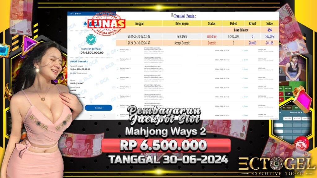 BUKTI JACKPOT SLOT MAHJONG WAYS 2 TERPERCAYA DI INDONESIA TGL 30-06-2024