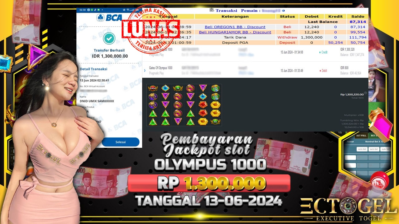 BUKTI JACKPOT GATES OF OLYMPUS 1000 TERPERCAYA DI INDONESIA TGL 13-06-2024