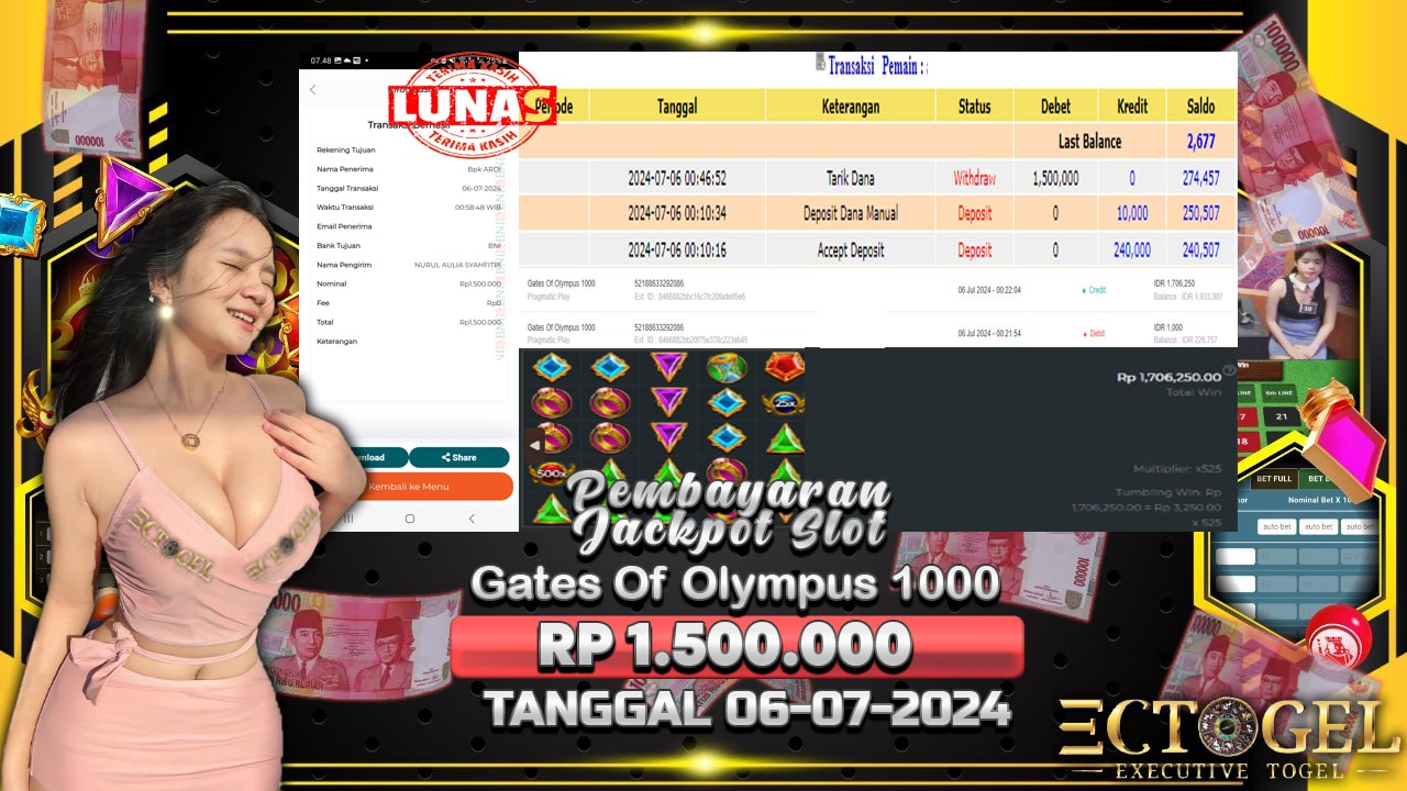 BUKTI JACKPOT SLOT GATES OF OLYMPUS 1000 TERPERCAYA DI INDONESIA TGL 06-07-2024