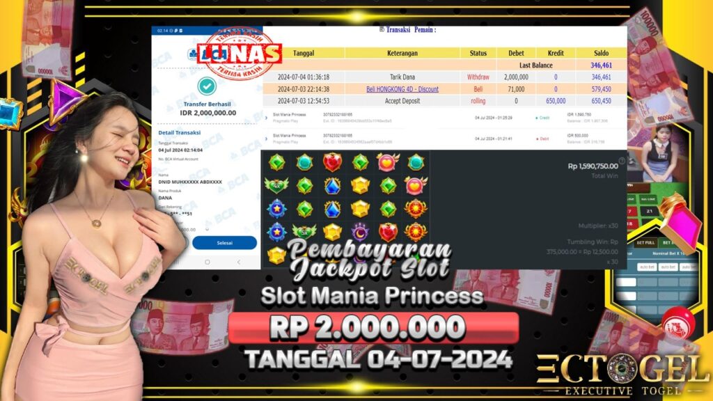 BUKTI JACKPOT SLOT MANIA PRINCESS TERPERCAYA DI INDONESIA TGL 04-07-2024