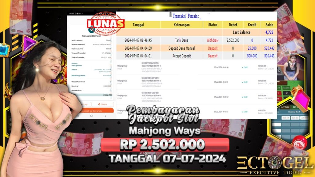 BUKTI JACKPOT SLOT MAHJONG WAYS TERPERCAYA DI INDONESIA TGL 07-07-2024