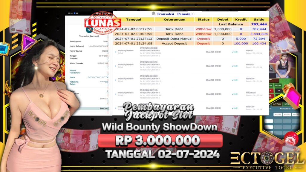 BUKTI JACKPOT SLOT WILD BOUNTY SHOWDOWN TERPERCAYA DI INDONESIA TGL 02-07-2024