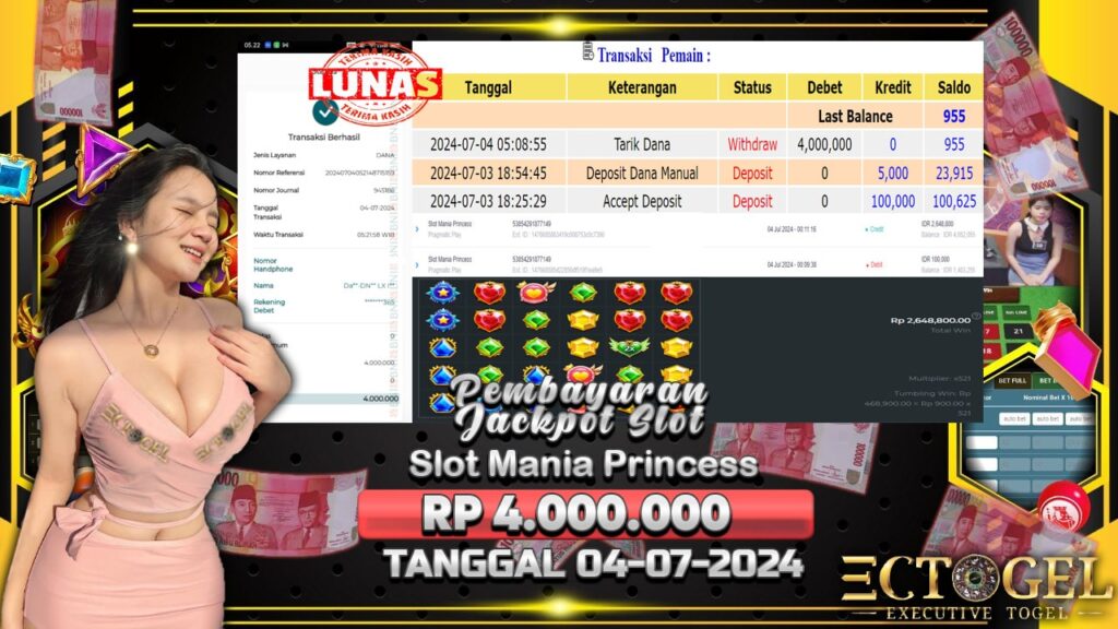 BUKTI JACKPOT SLOT MANIA PRINCESS TERPERCAYA DI INDONESIA TGL 04-07-2024