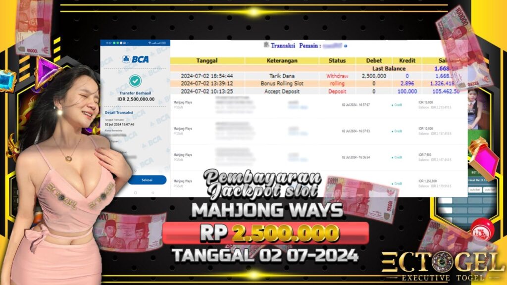 BUKTI JACKPOT SLOT MAHJONG WAYS TERPERCAYA DI INDONESIA TGL 02-07-2024