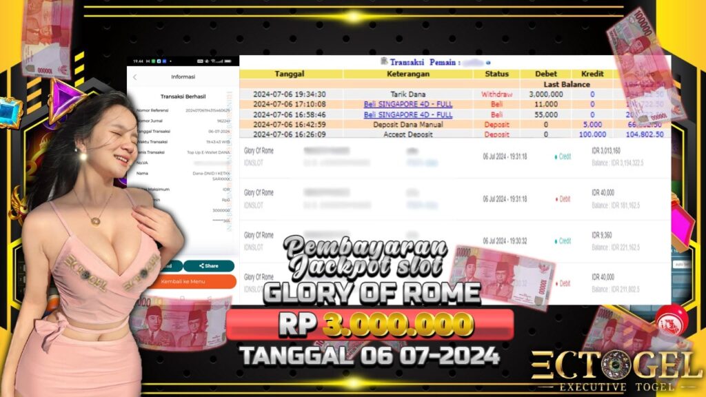 BUKTI JACKPOT SLOT GLORY OF ROME TERPERCAYA DI INDONESIA TGL 06-07-2024